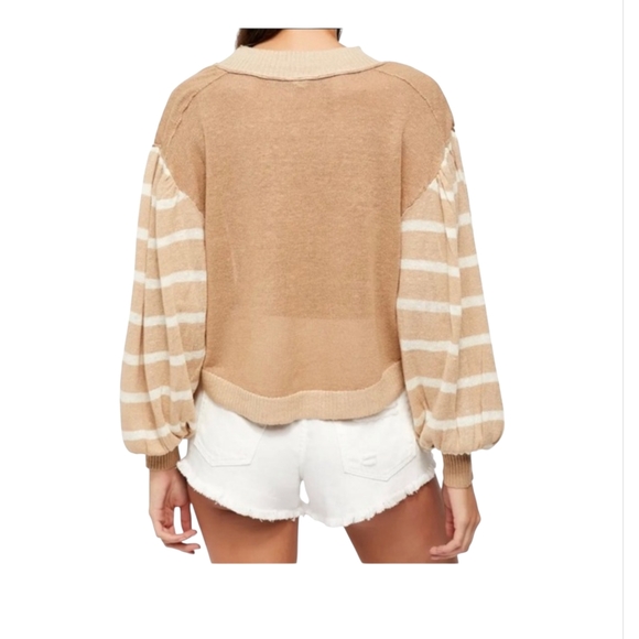 Free People Striped Linen Knit Sweater Large NWT - Picture 2 of 10